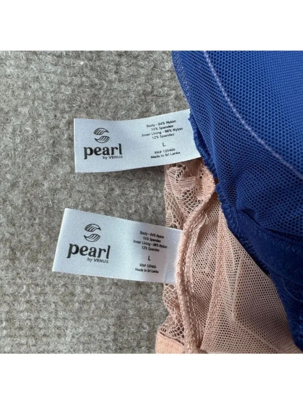 Pearl by Venus Lace Bralette 2 pc Bundle Large Cobalt Blue Blush Pink Coquette - Picture 3 of 4